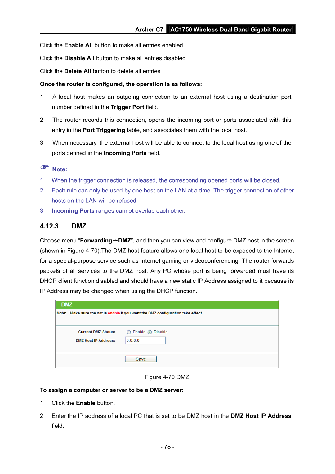 TP-Link AC1750 manual 12.3 DMZ, Once the router is configured, the operation is as follows 