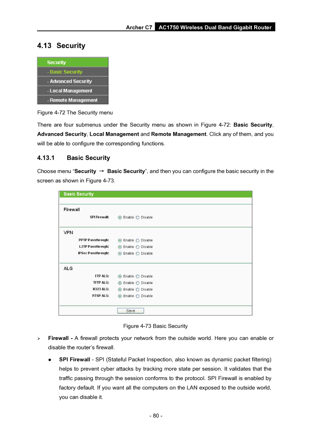 TP-Link AC1750 manual Basic Security 