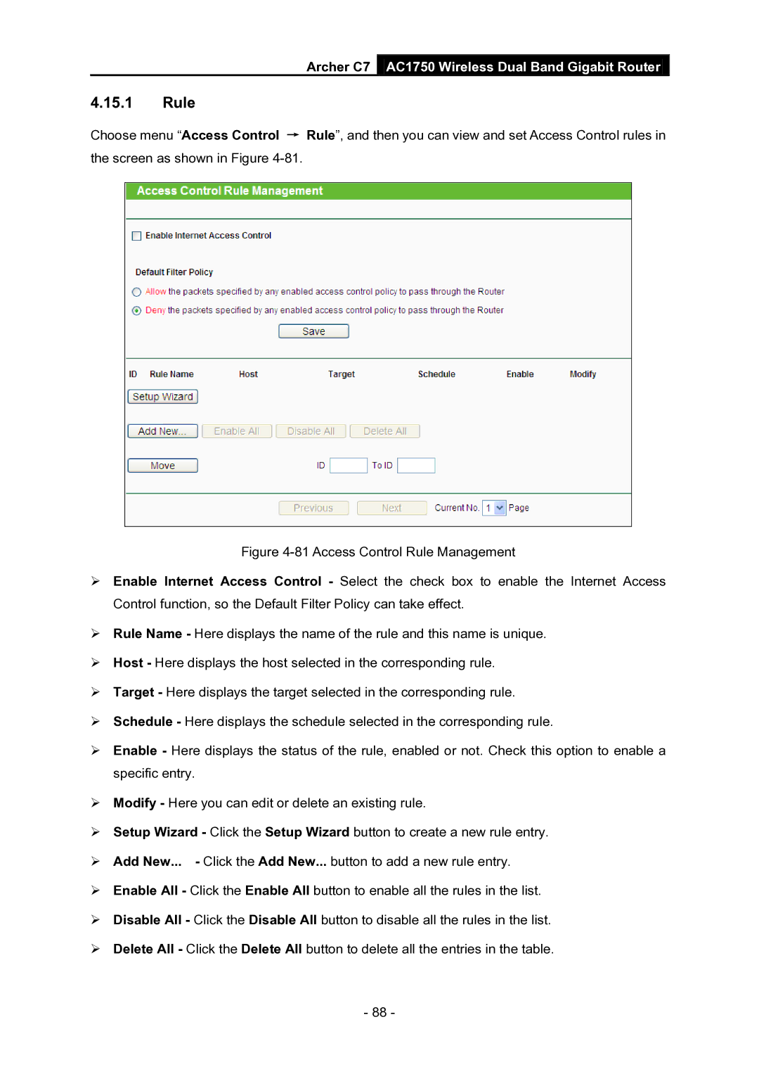 TP-Link AC1750 manual Rule 