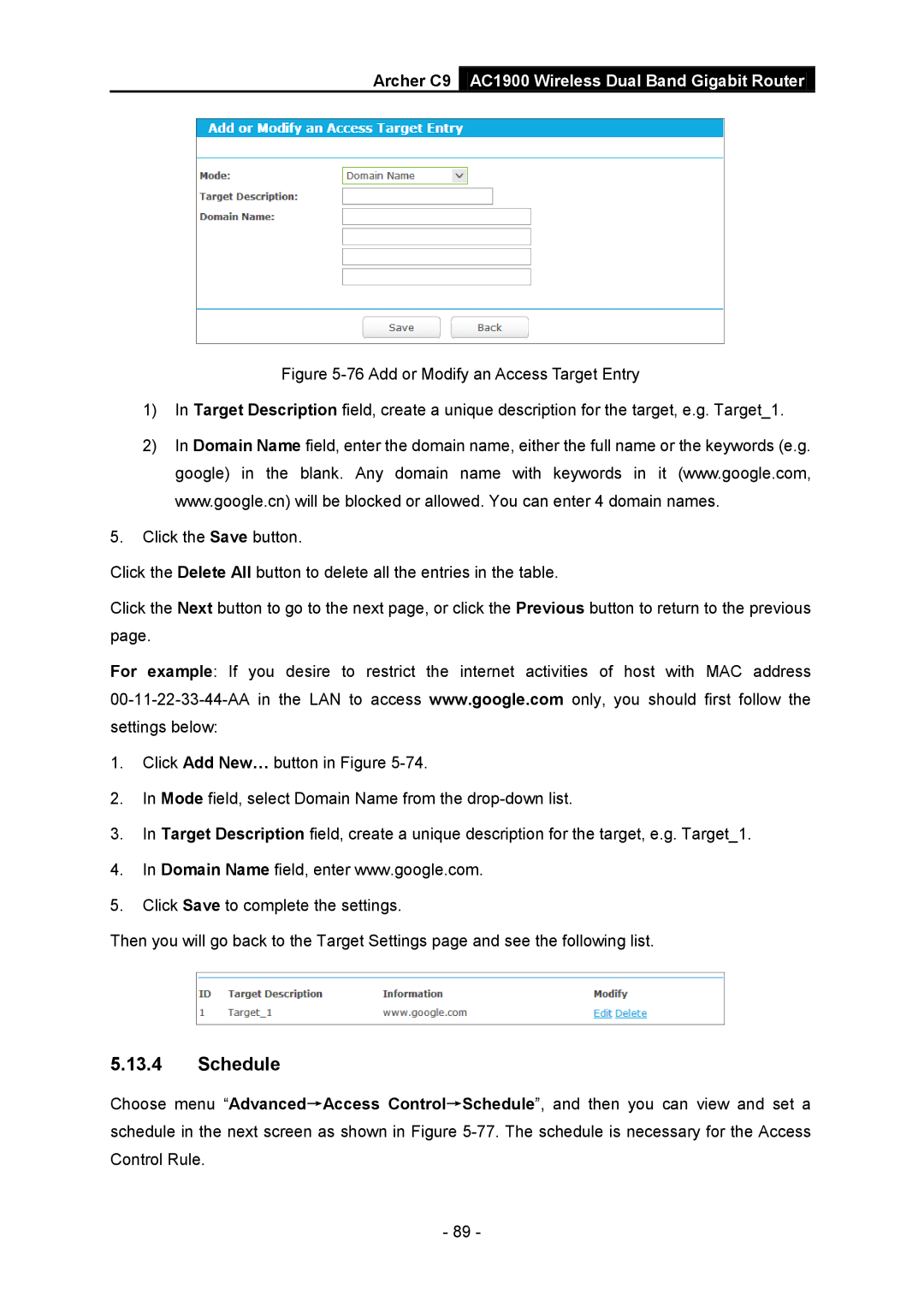 TP-Link AC1900 manual Schedule 