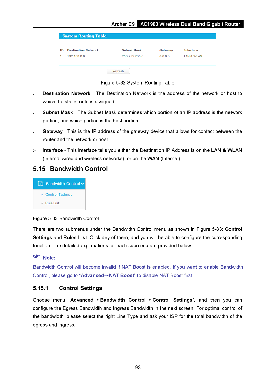 TP-Link AC1900 manual Bandwidth Control, Control Settings 