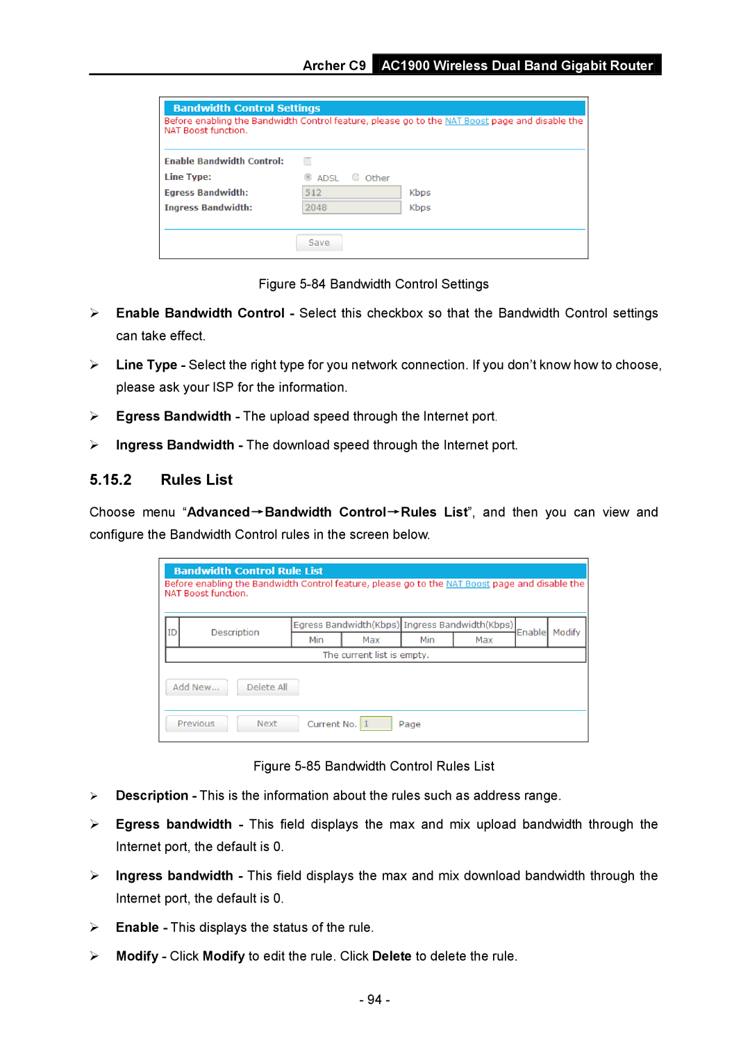 TP-Link AC1900 manual Rules List 