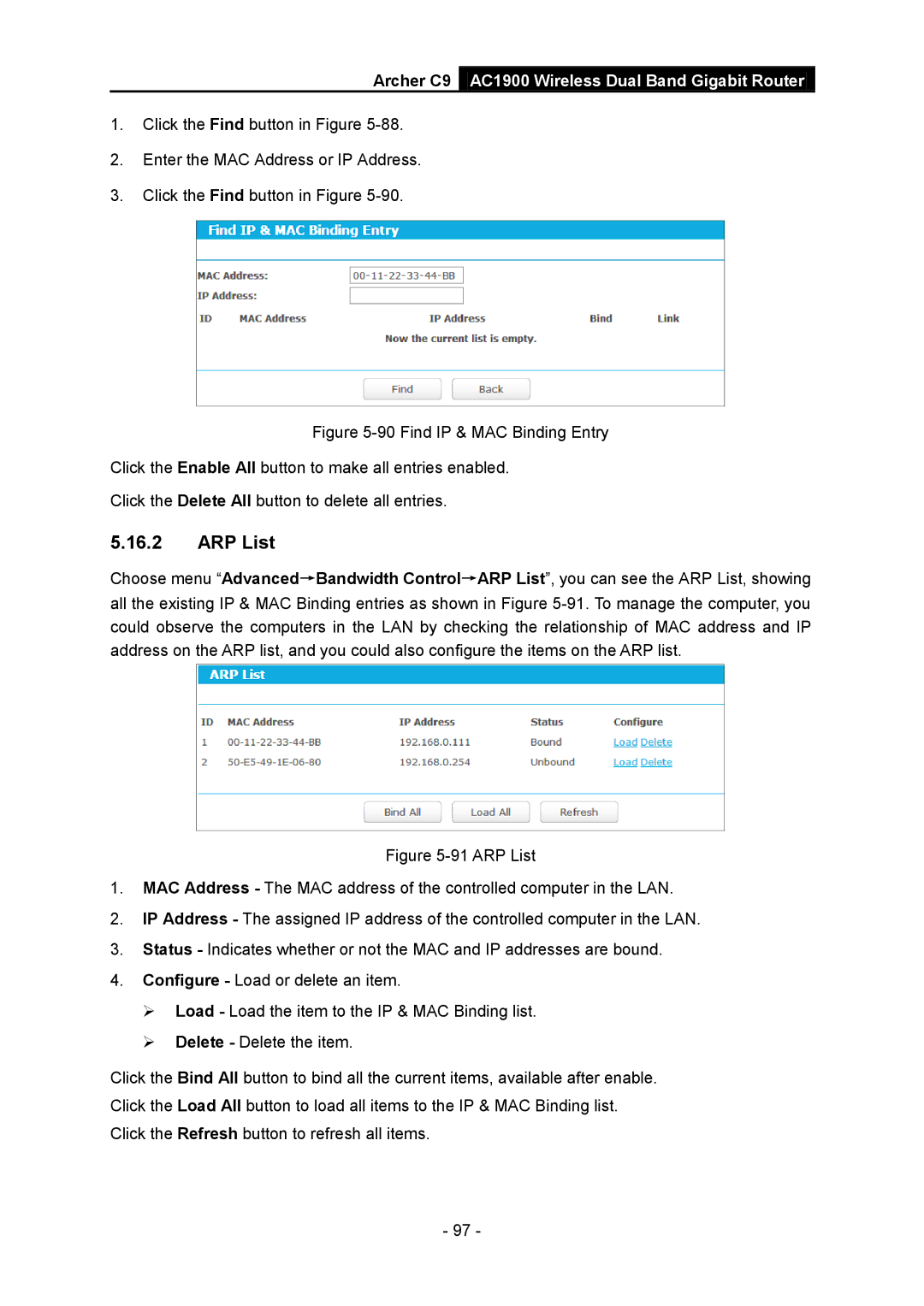 TP-Link AC1900 manual ARP List 