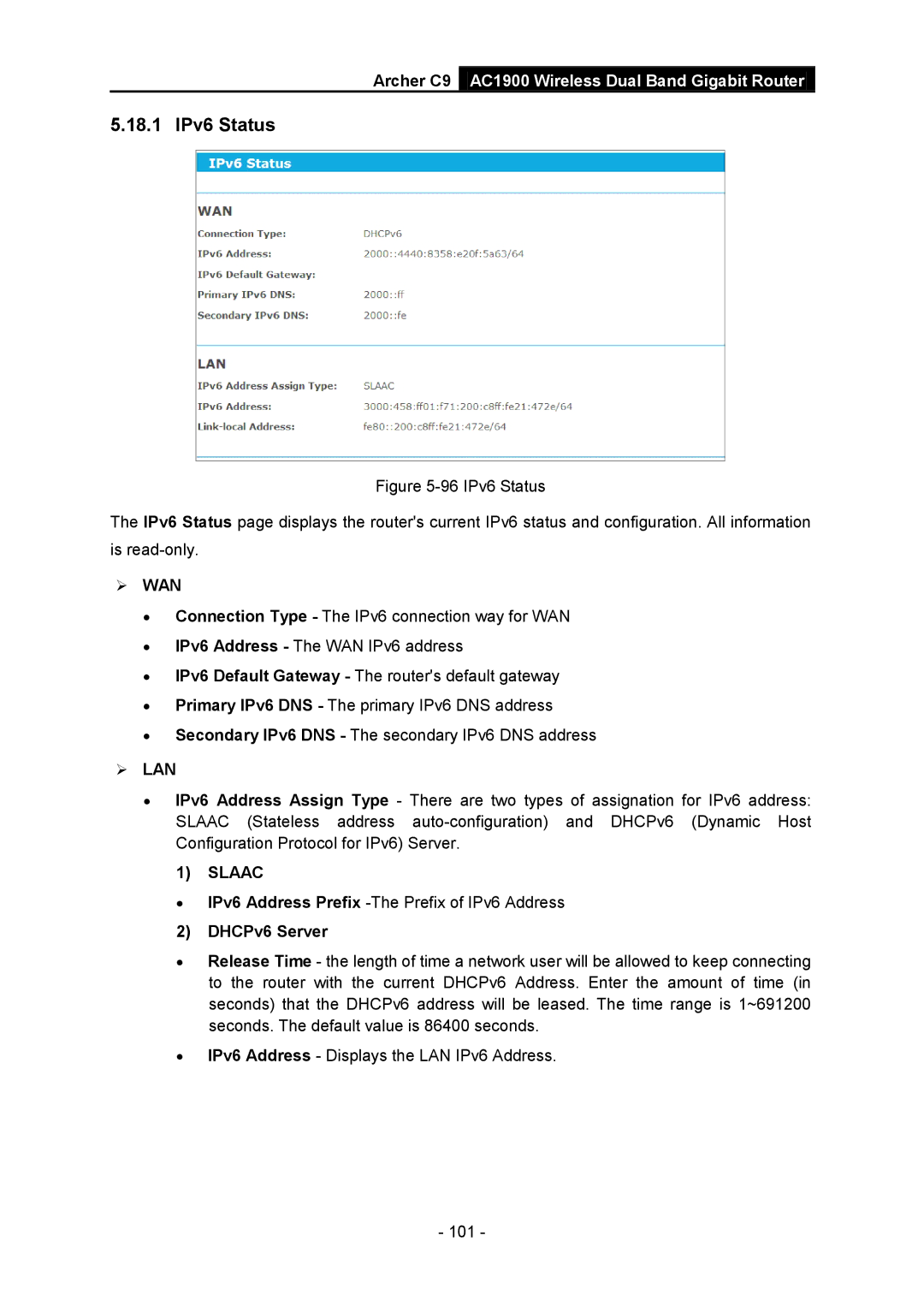 TP-Link AC1900 manual 18.1 IPv6 Status, DHCPv6 Server 