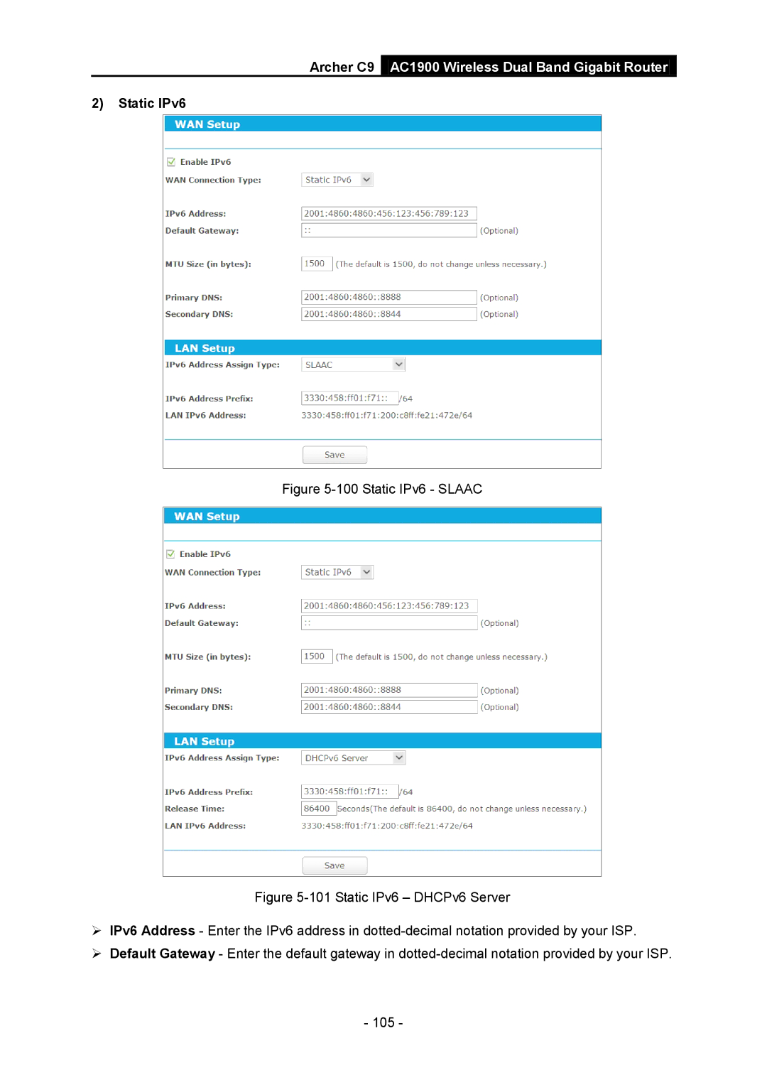 TP-Link AC1900 manual Static IPv6 Slaac 