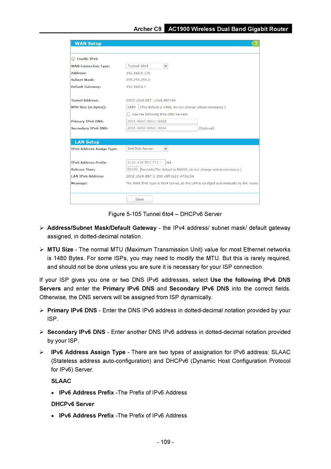 TP-Link AC1900 manual IPv6 Address Prefix -The Prefix of IPv6 Address 109 