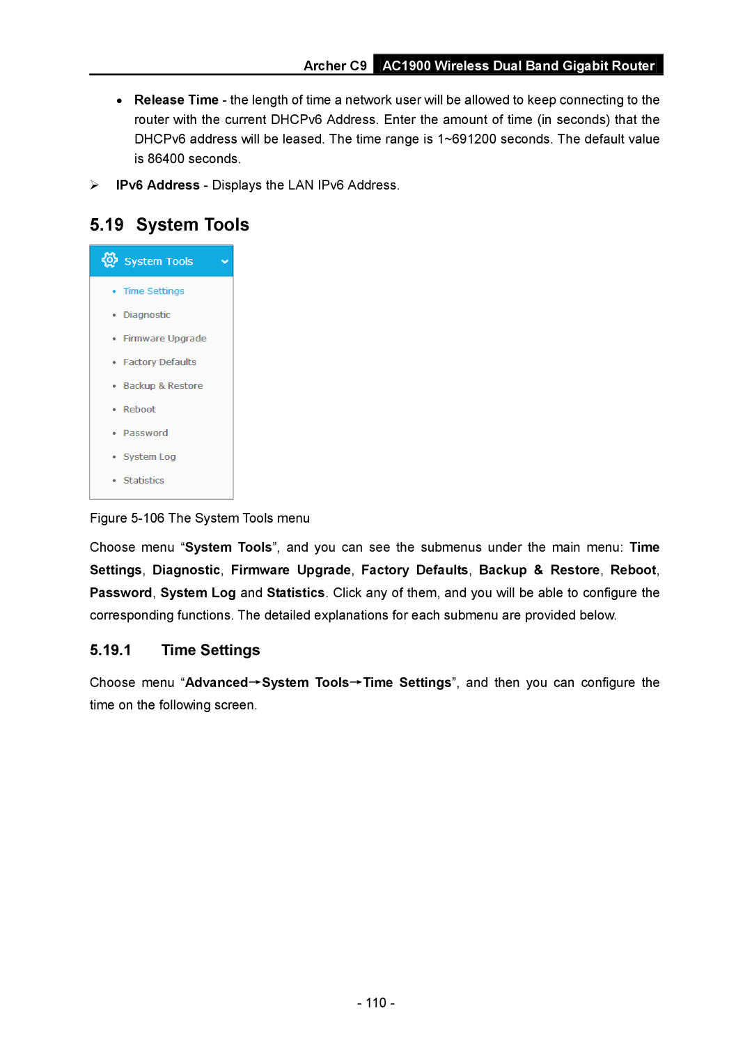 TP-Link AC1900 manual System Tools, Time Settings 