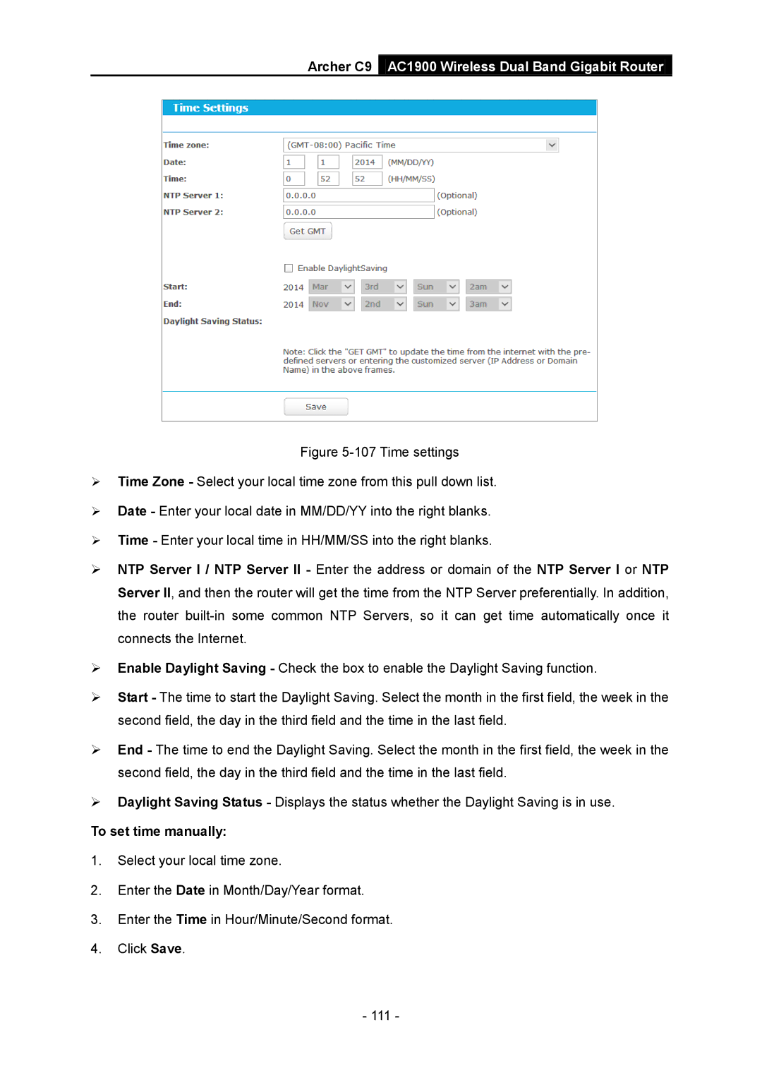 TP-Link AC1900 To set time manually 