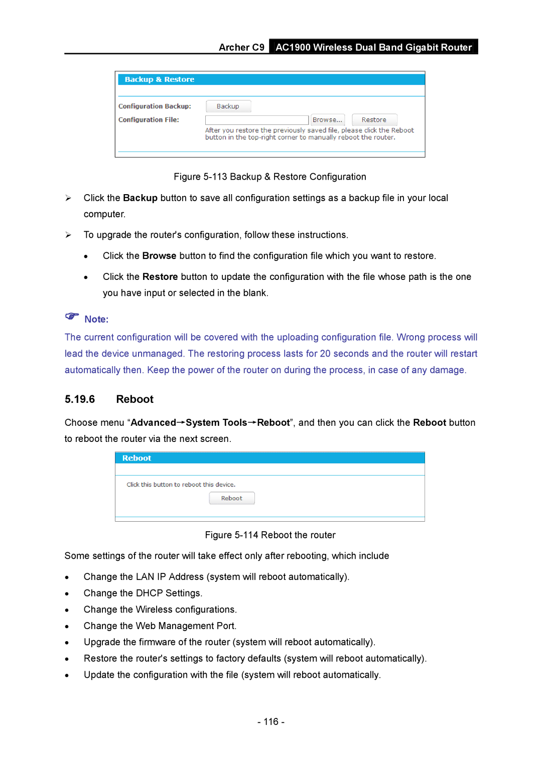 TP-Link AC1900 manual Reboot 