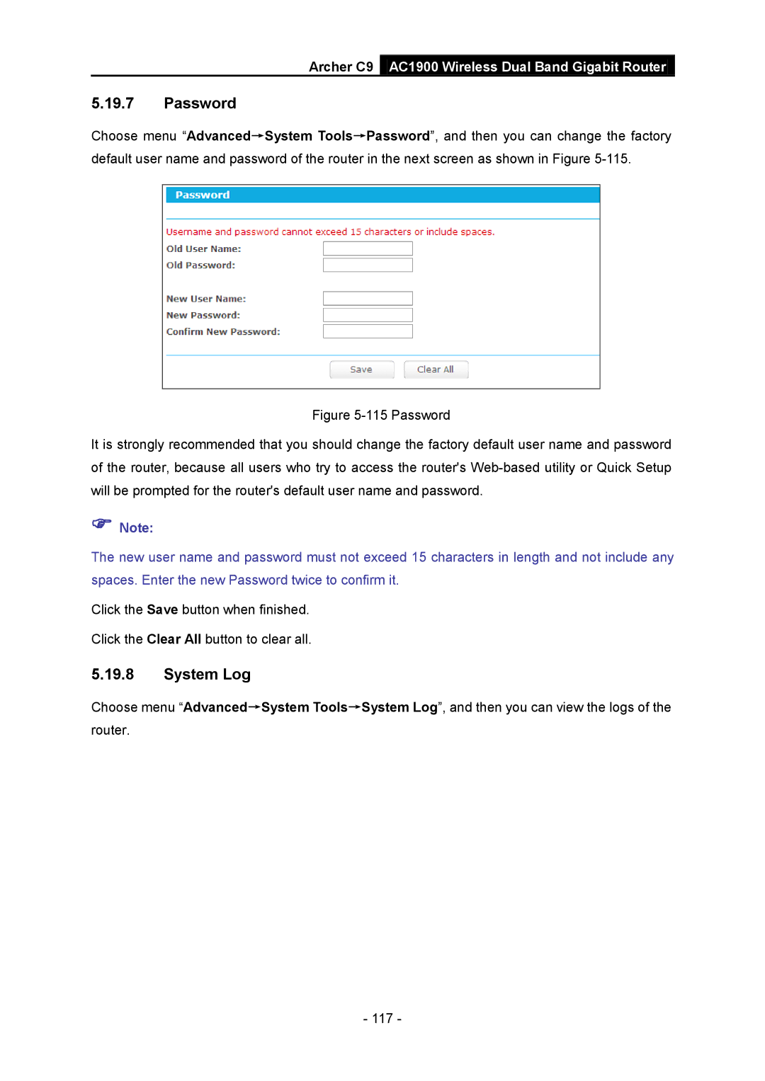 TP-Link AC1900 manual Password, System Log 