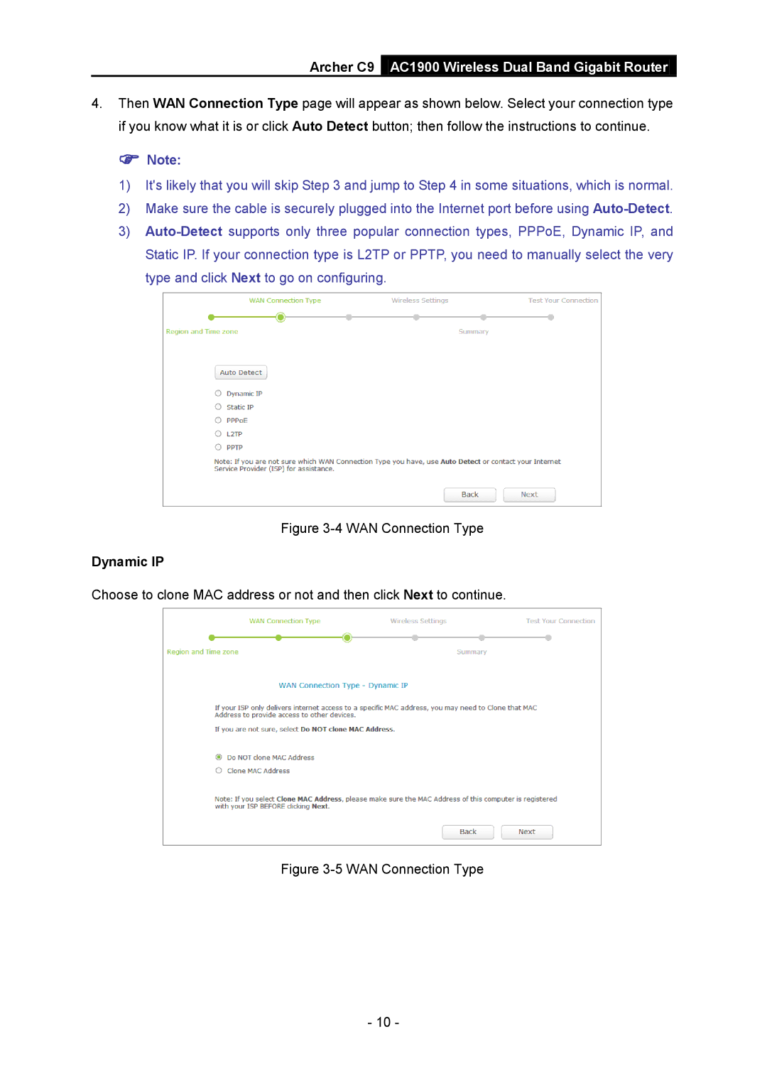 TP-Link AC1900 manual WAN Connection Type, Dynamic IP 