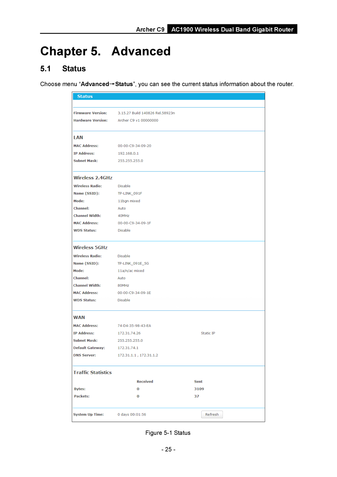 TP-Link AC1900 manual Advanced, Status 