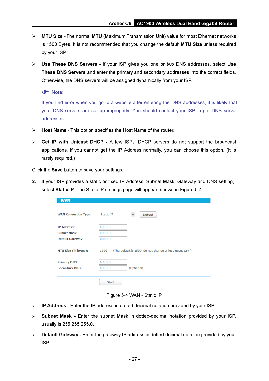 TP-Link AC1900 manual  Note 