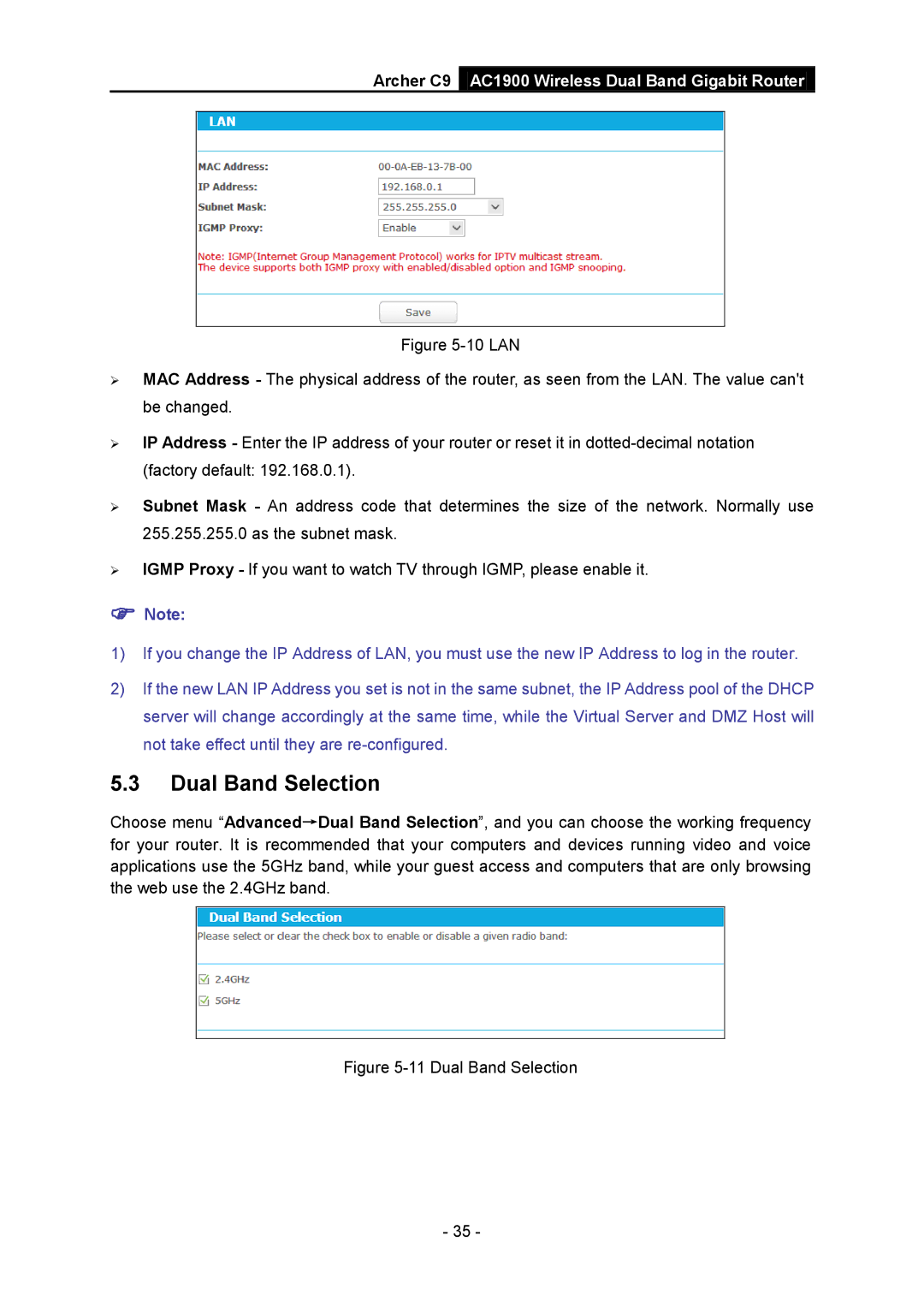 TP-Link AC1900 manual Dual Band Selection 