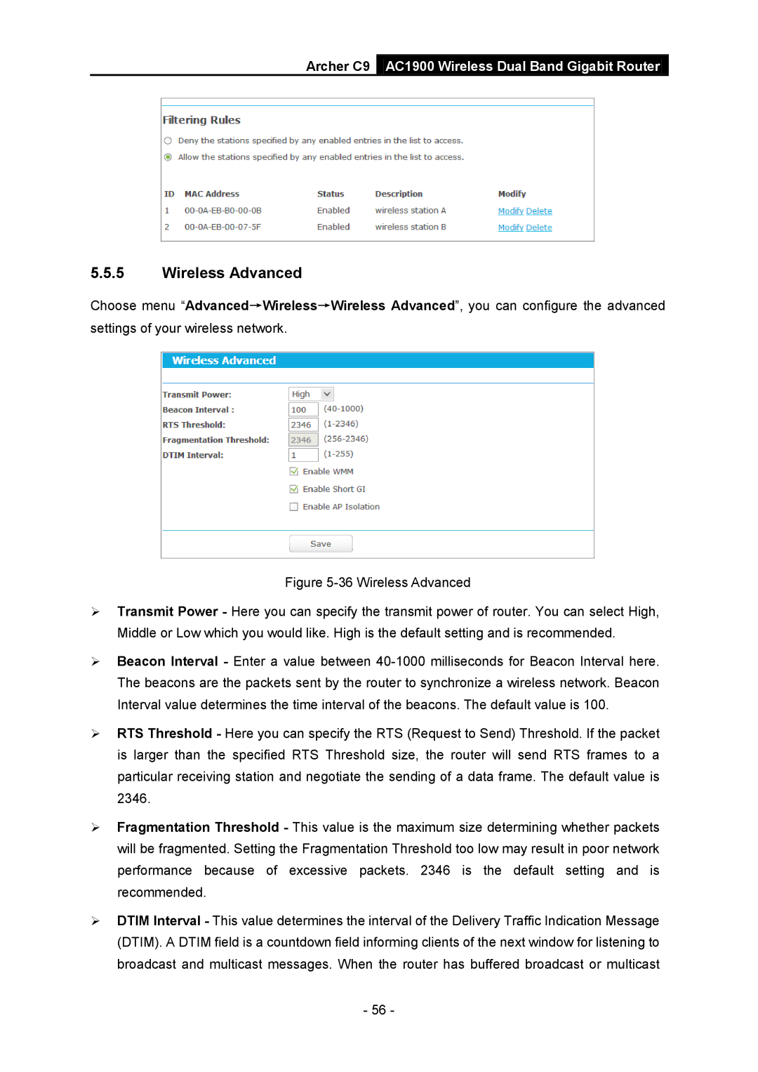 TP-Link AC1900 manual Wireless Advanced 