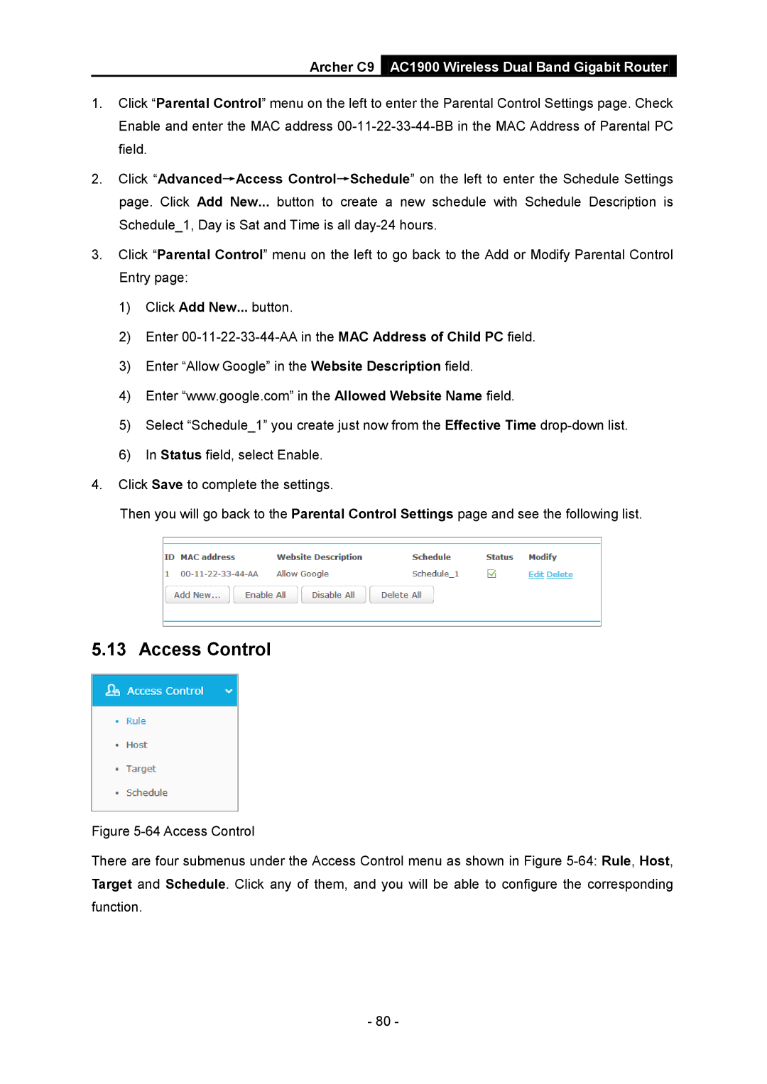 TP-Link AC1900 manual Access Control 