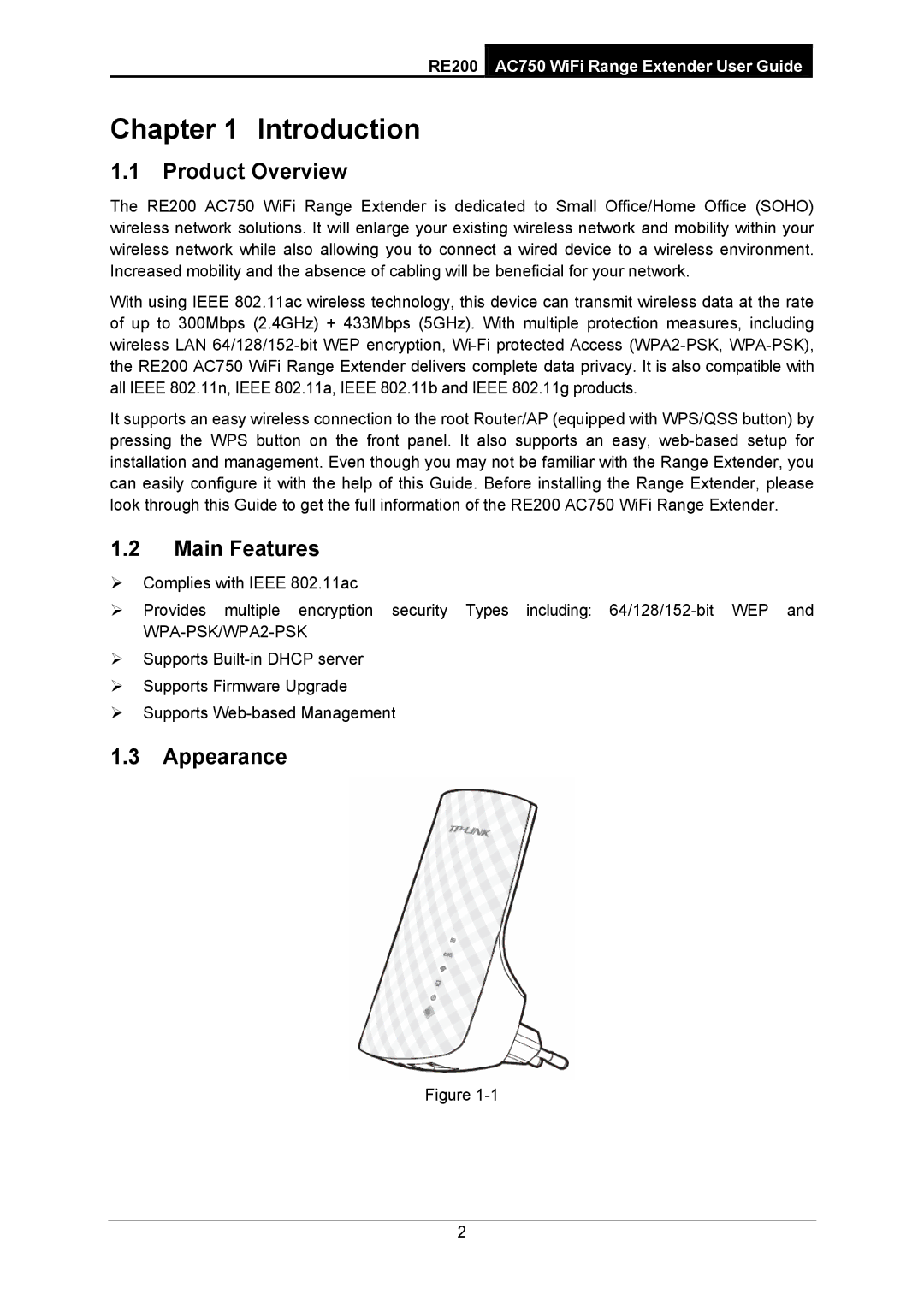 TP-Link AC750 manual Introduction, Product Overview, Main Features, Appearance 