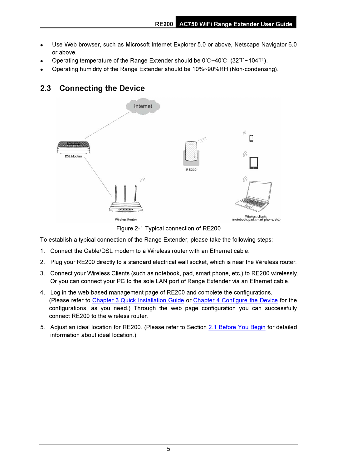 TP-Link AC750 manual Connecting the Device 