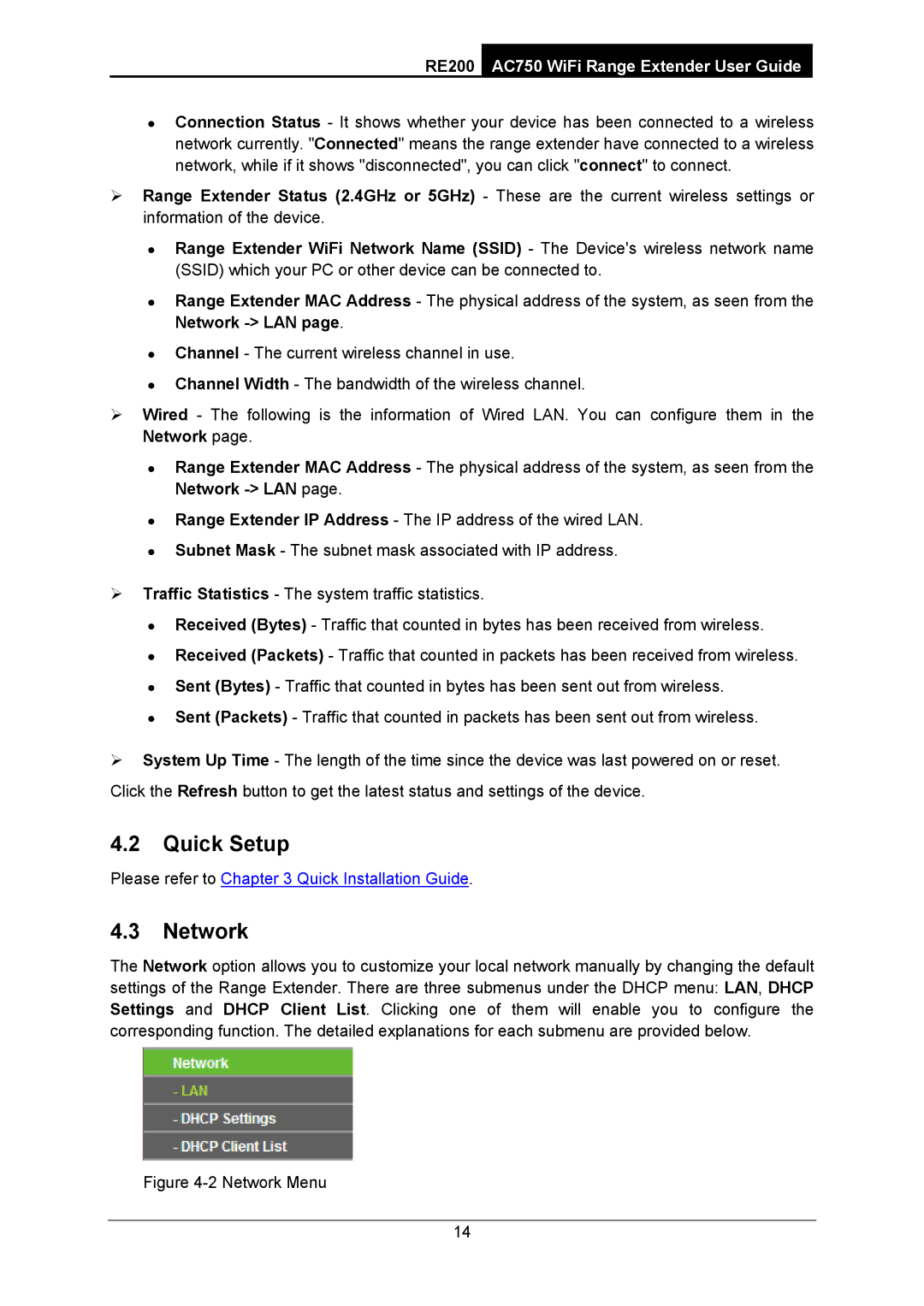 TP-Link AC750 manual Quick Setup, Network 