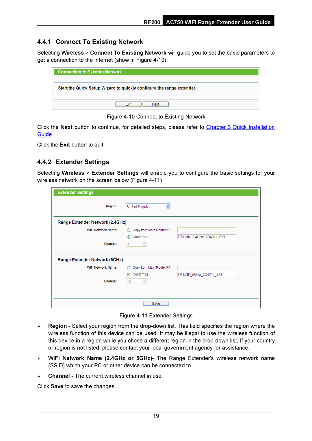 TP-Link AC750 manual Connect To Existing Network, Extender Settings 