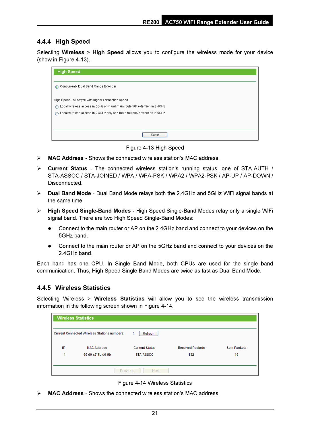 TP-Link AC750 manual High Speed, Wireless Statistics 