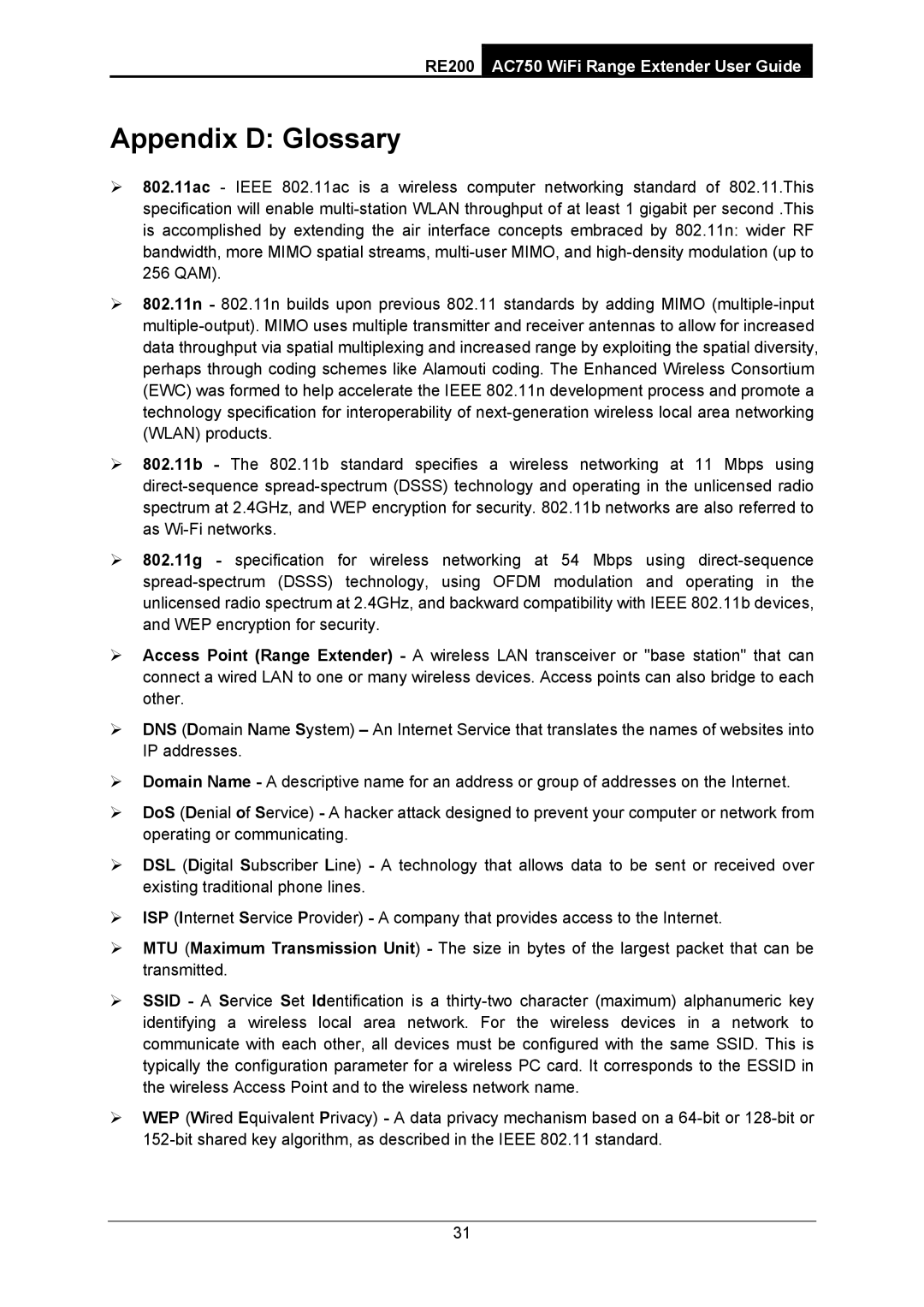 TP-Link AC750 manual Appendix D Glossary 