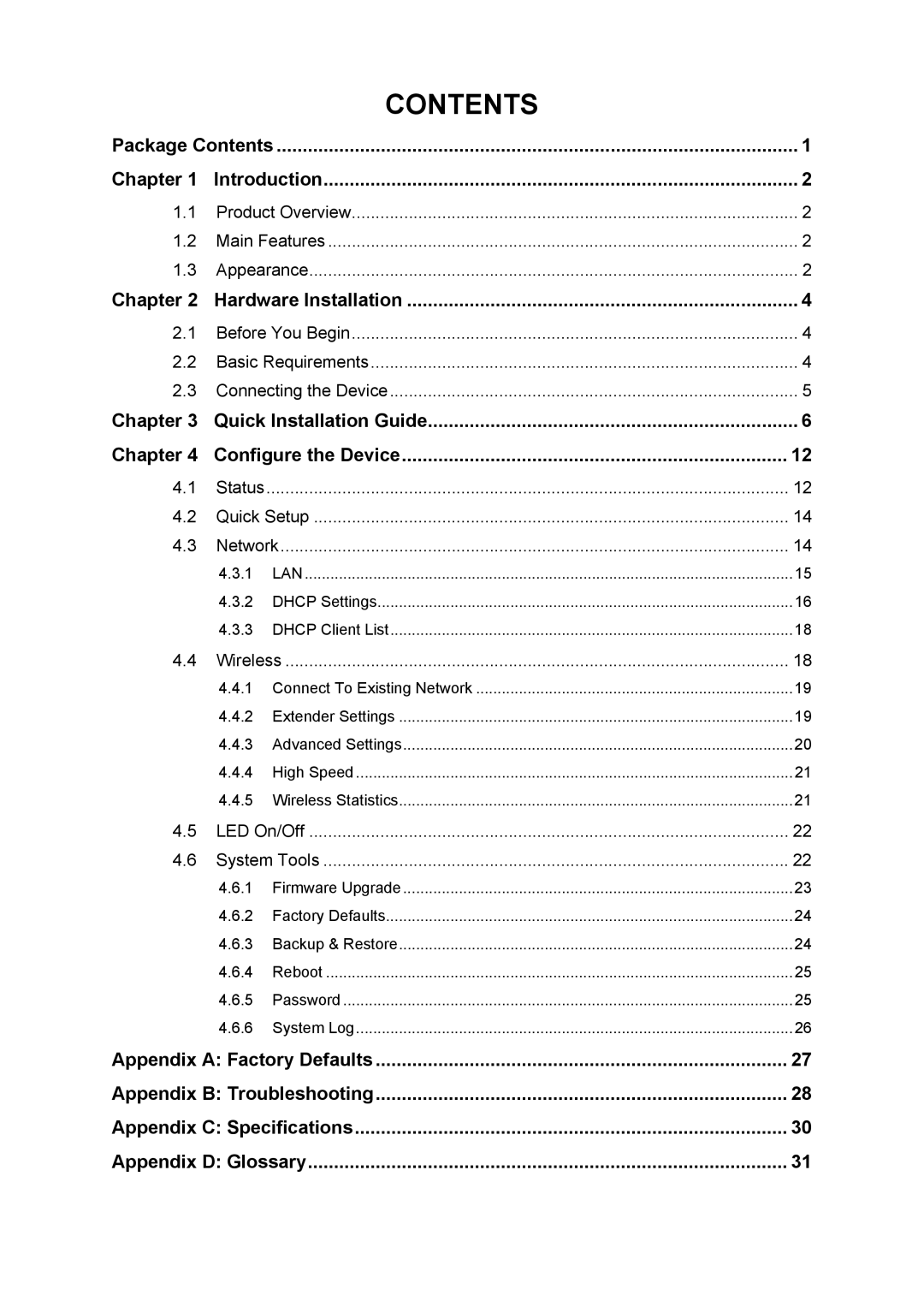 TP-Link AC750 manual Contents 