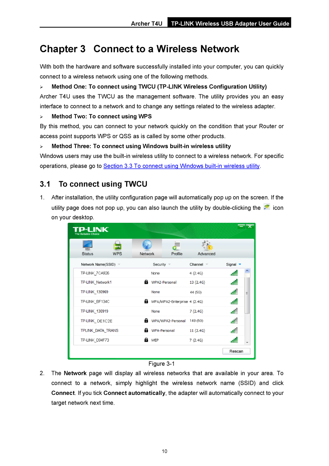 TP-Link Archer T4U manual Connect to a Wireless Network, To connect using Twcu 