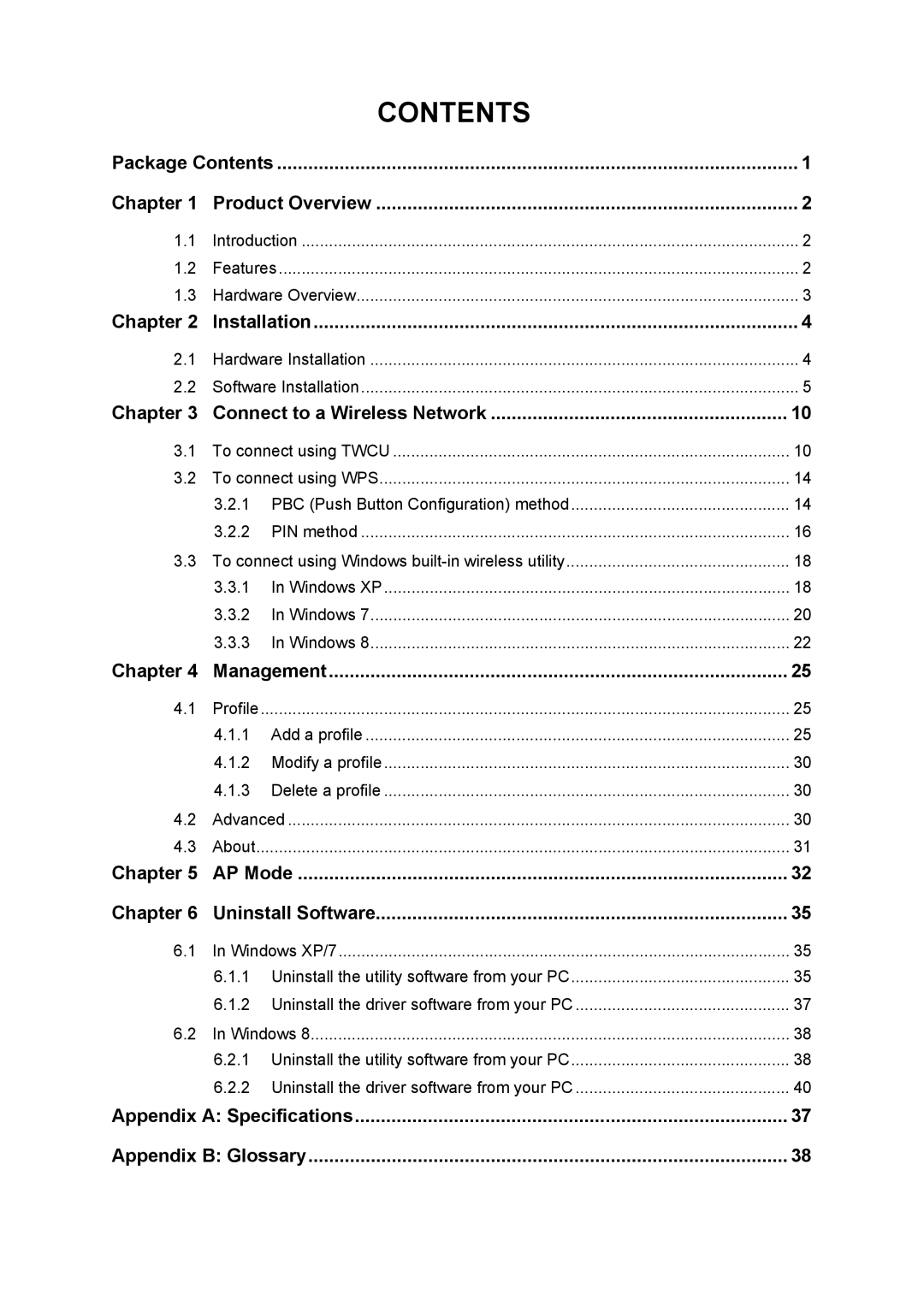 TP-Link Archer T4U manual Contents 