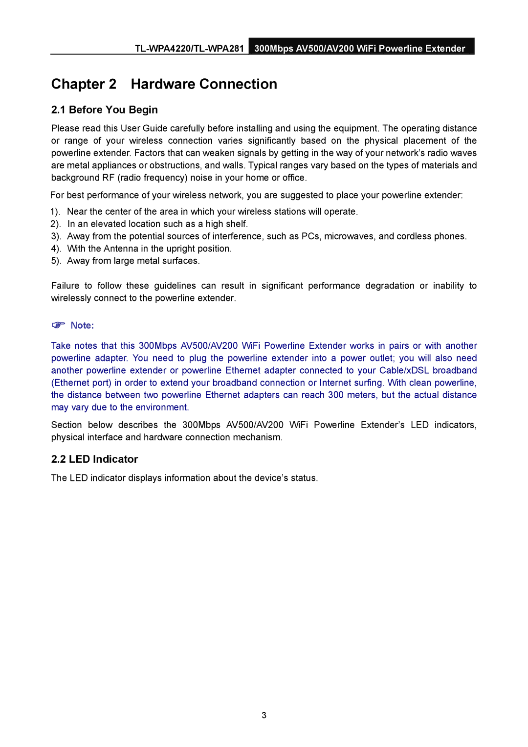 TP-Link AV500, AV200 manual Hardware Connection, Before You Begin, LED Indicator 