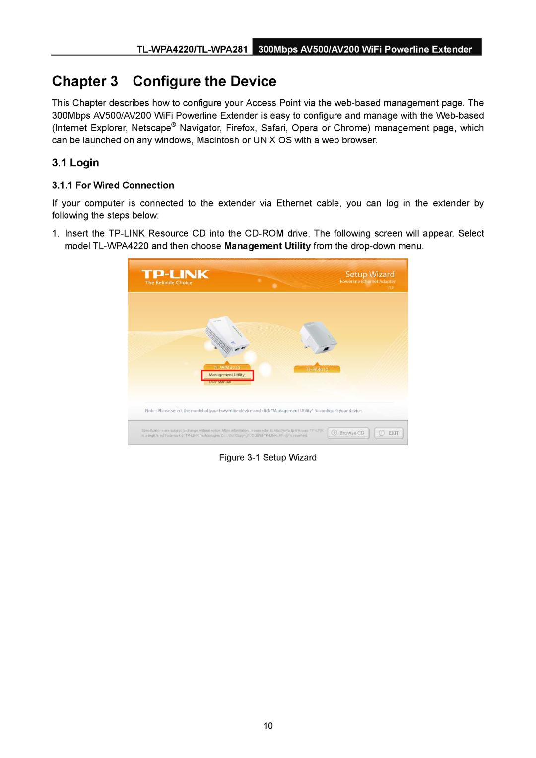 TP-Link AV200, AV500 manual Configure the Device, Login, For Wired Connection 