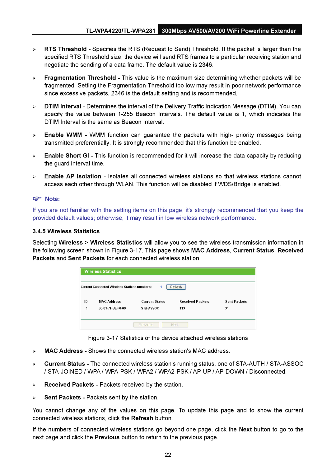 TP-Link AV200, AV500 manual Wireless Statistics 