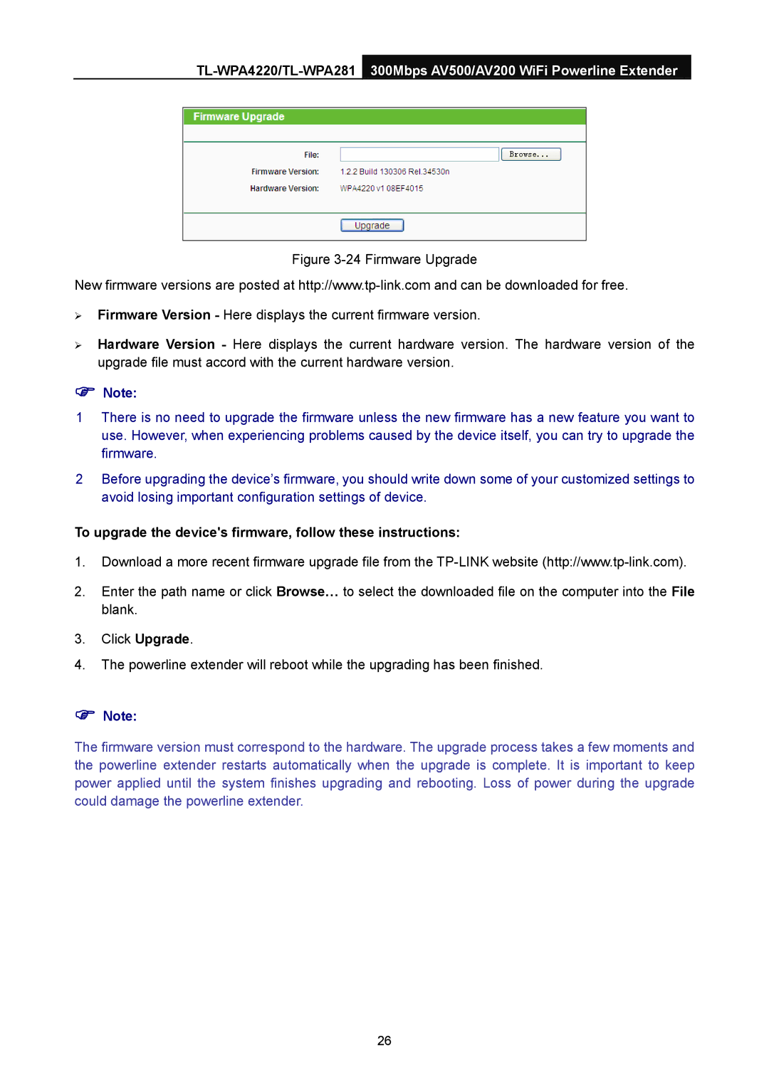 TP-Link AV200, AV500 manual To upgrade the devices firmware, follow these instructions 