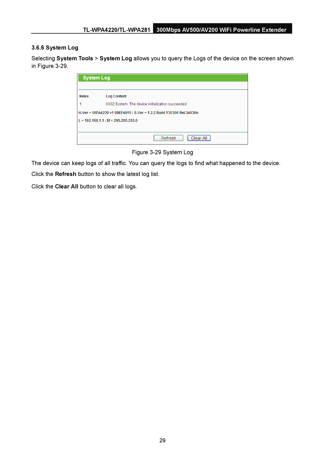 TP-Link AV500, AV200 manual System Log 