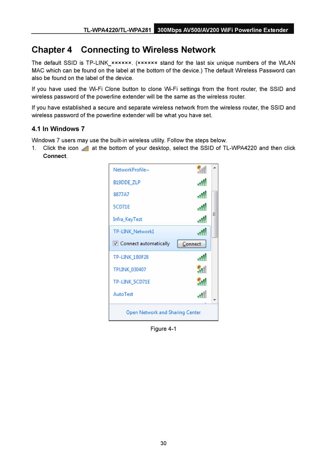 TP-Link AV200, AV500 manual Connecting to Wireless Network, Windows 