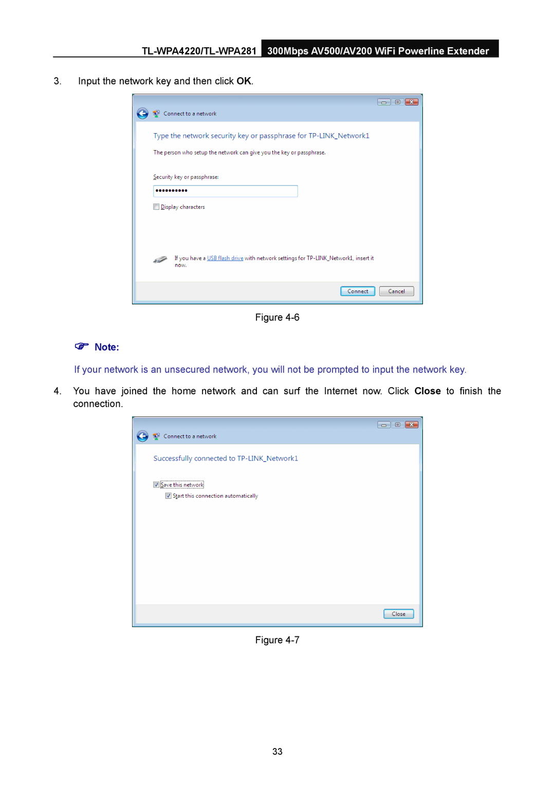 TP-Link AV500, AV200 manual Input the network key and then click OK 