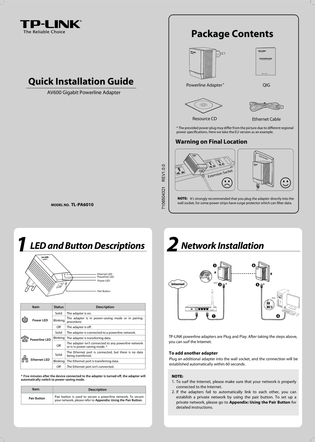 TP-Link AV600 appendix Package Contents 