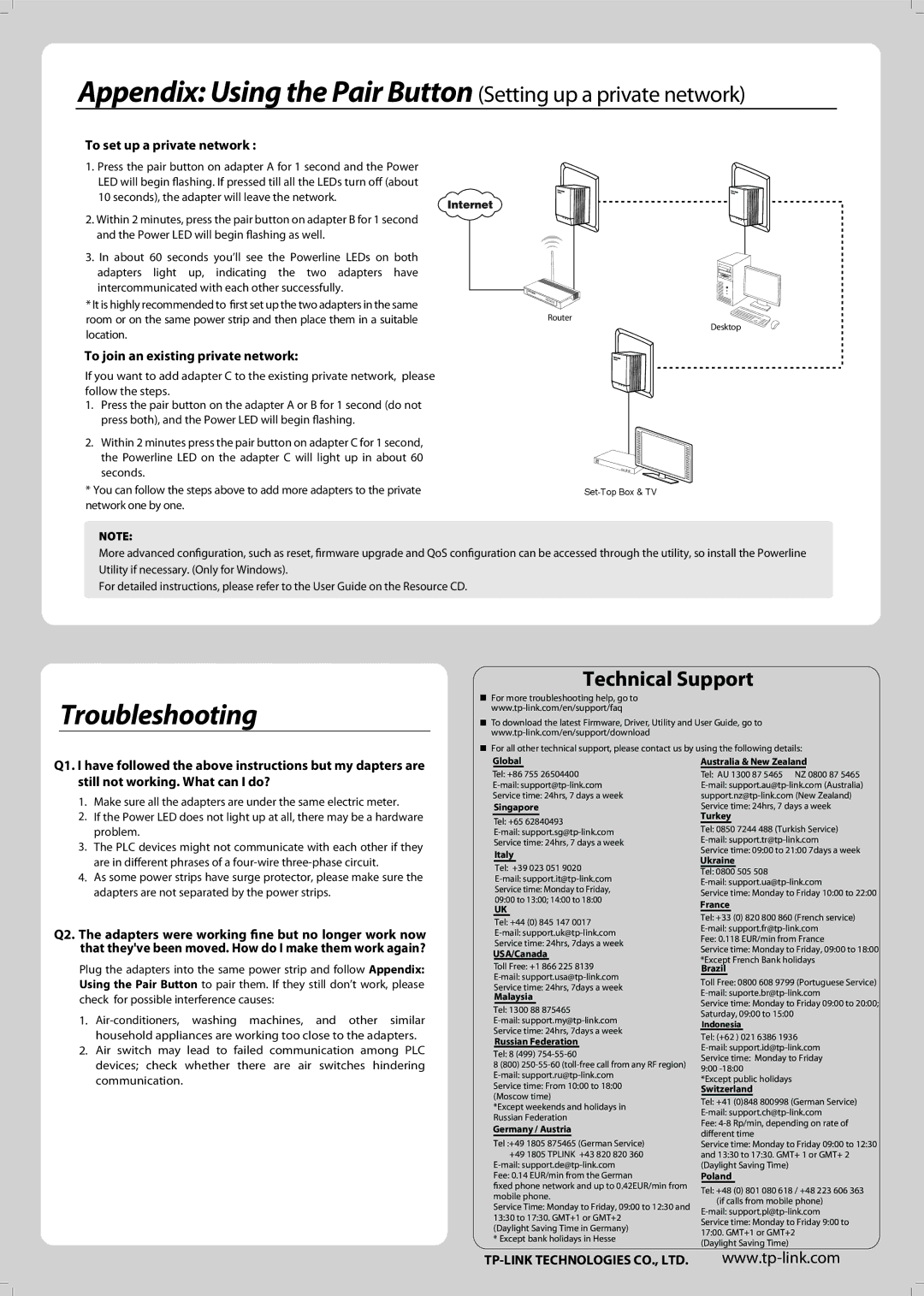 TP-Link AV600 appendix To set up a private network, To join an existing private network 