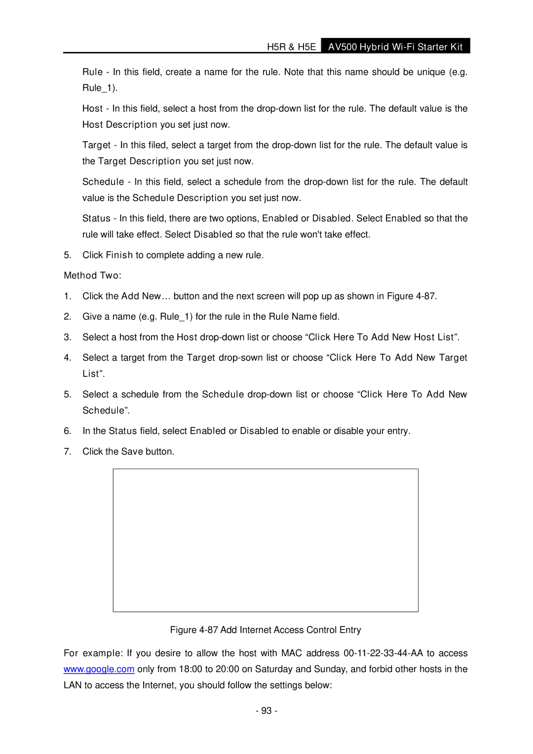 TP-Link H5S, H5R manual Method Two, Add Internet Access Control Entry 