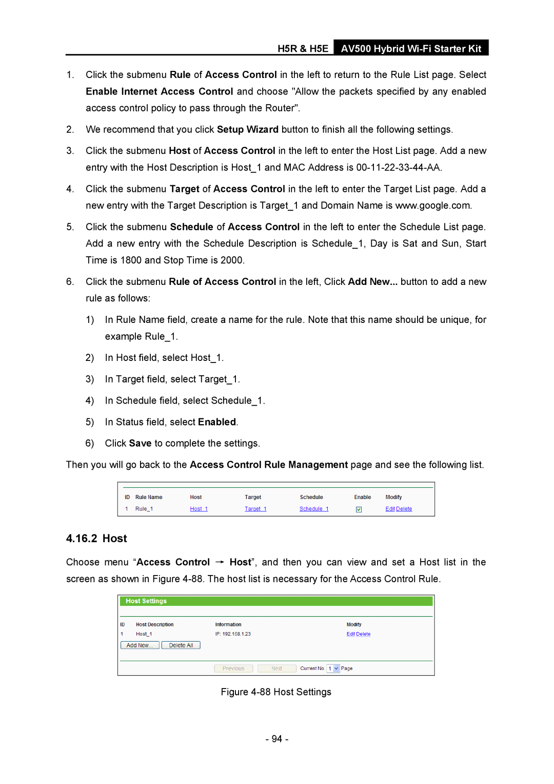 TP-Link H5R, H5S manual Host Settings 