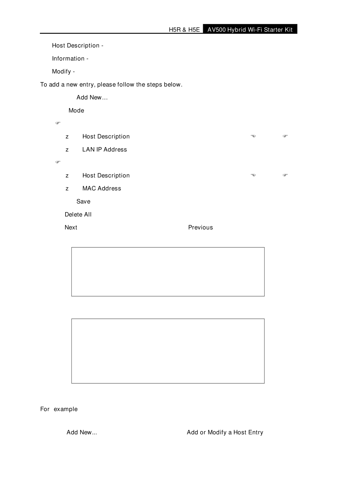 TP-Link H5S, H5R manual Add or Modify a Host Entry 