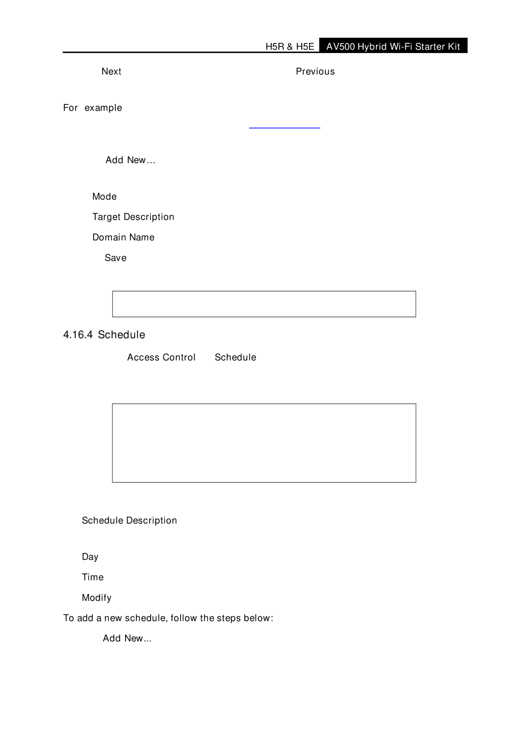 TP-Link H5R, H5S manual Schedule, To add a new schedule, follow the steps below 