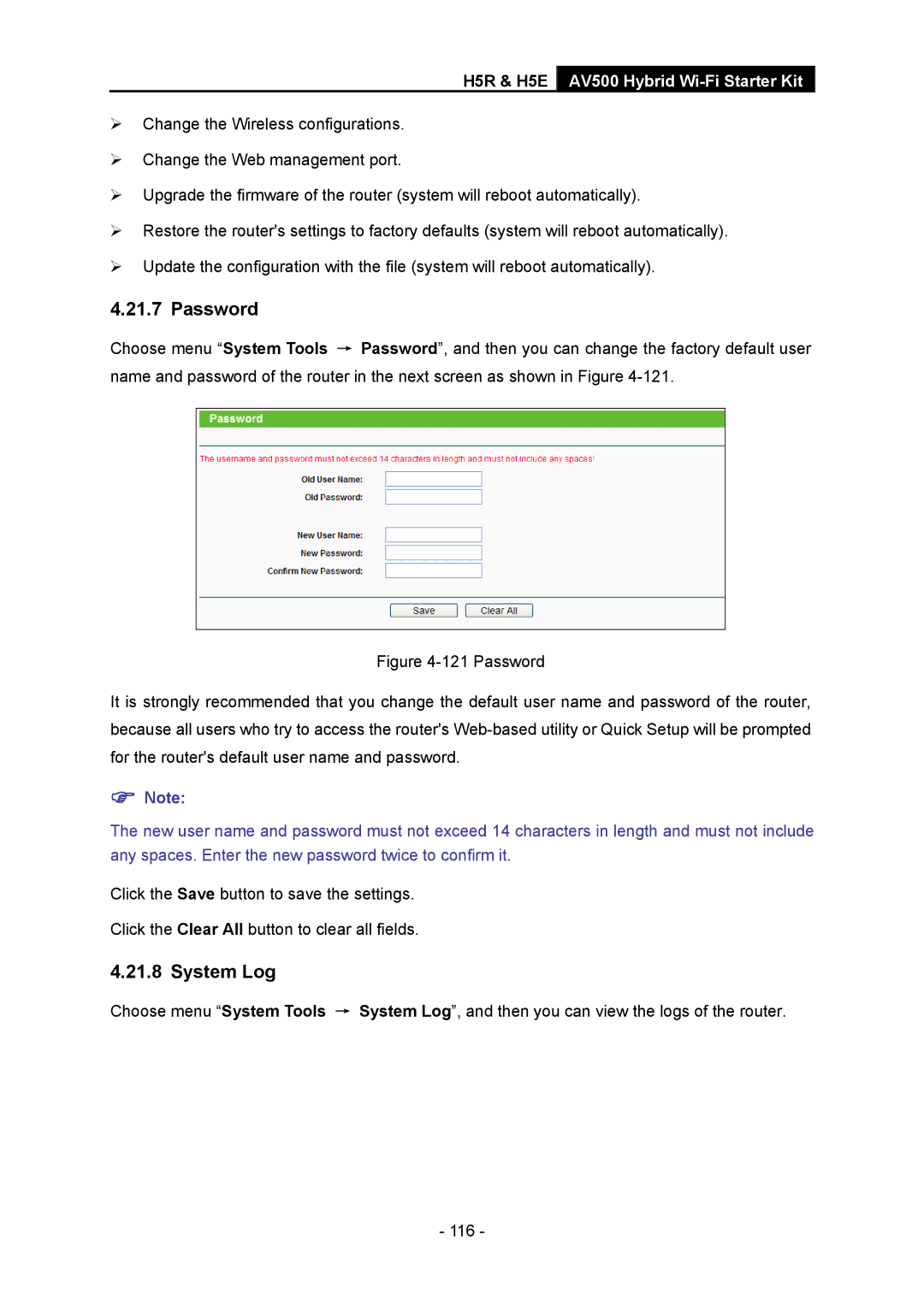 TP-Link H5R, H5S manual Password, System Log 