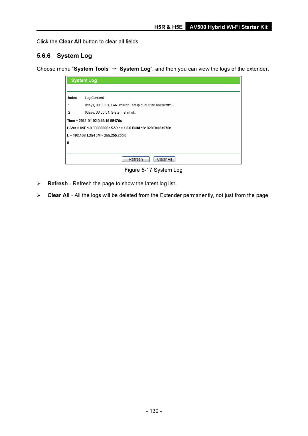 TP-Link H5R, H5S manual System Log 