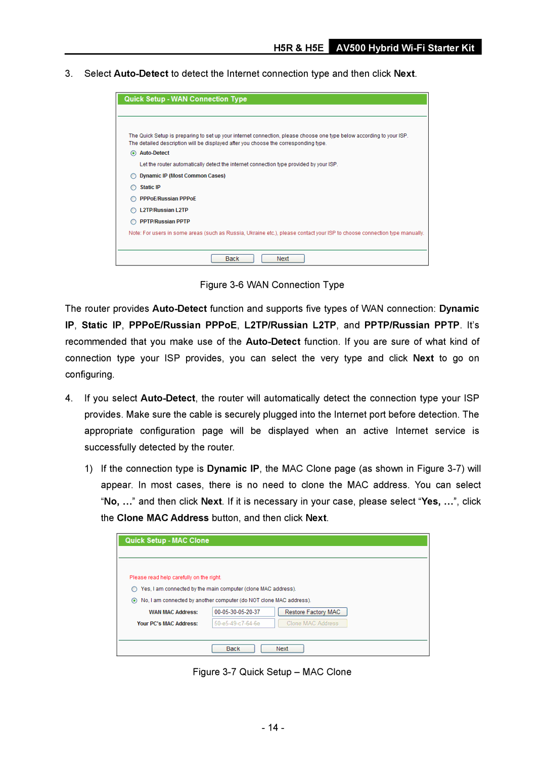 TP-Link H5R, H5S manual Quick Setup MAC Clone 