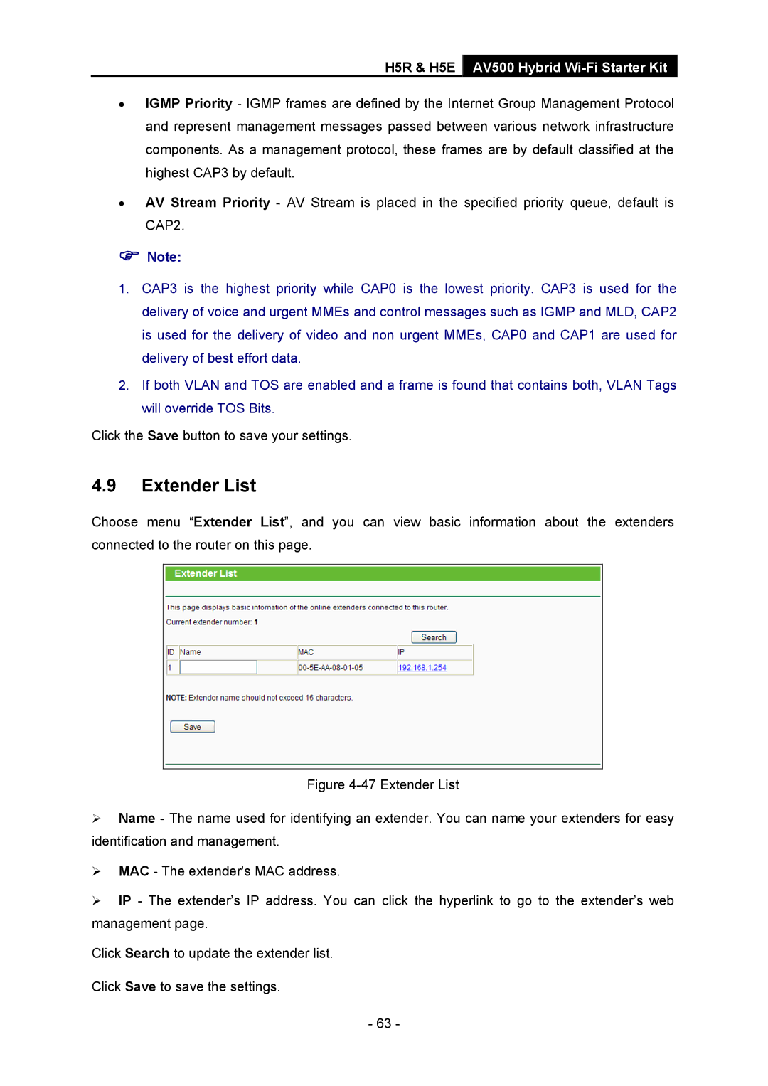 TP-Link H5S, H5R manual Extender List 