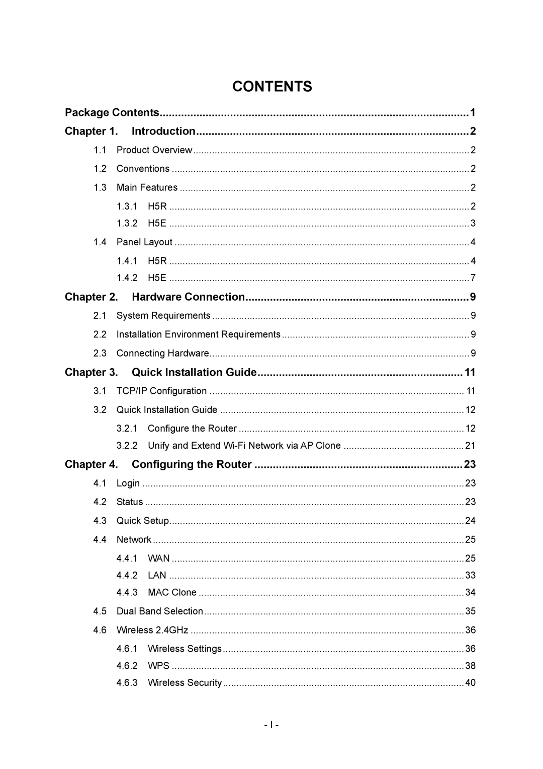 TP-Link H5S, H5R manual Contents 