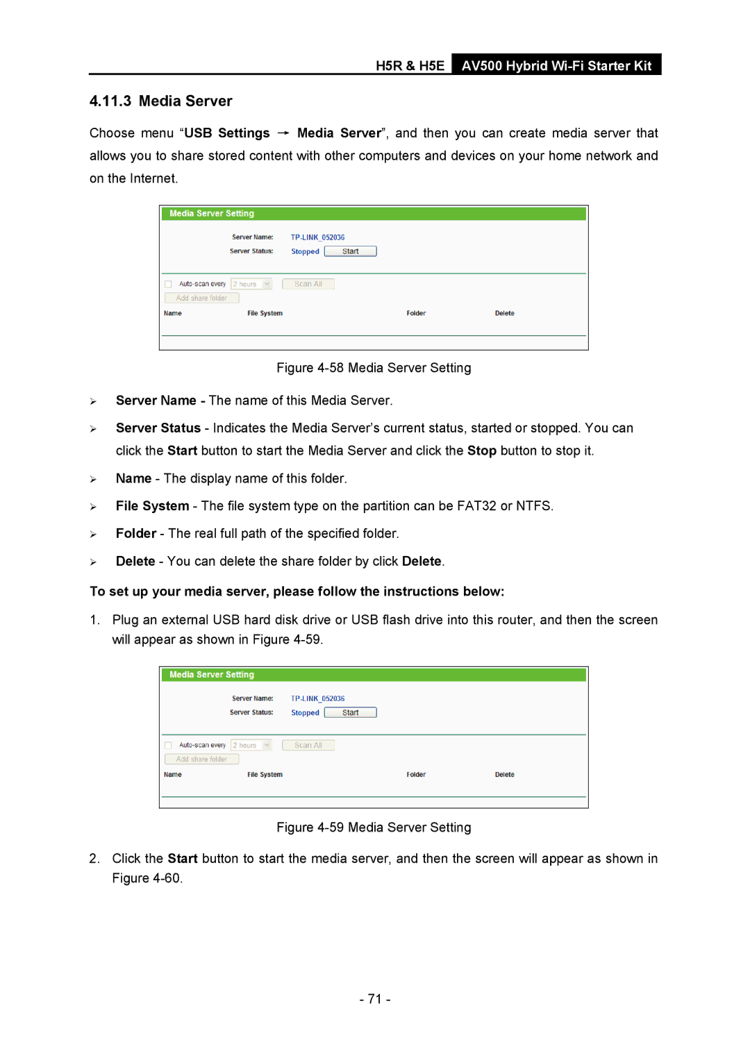 TP-Link H5S, H5R manual Media Server 