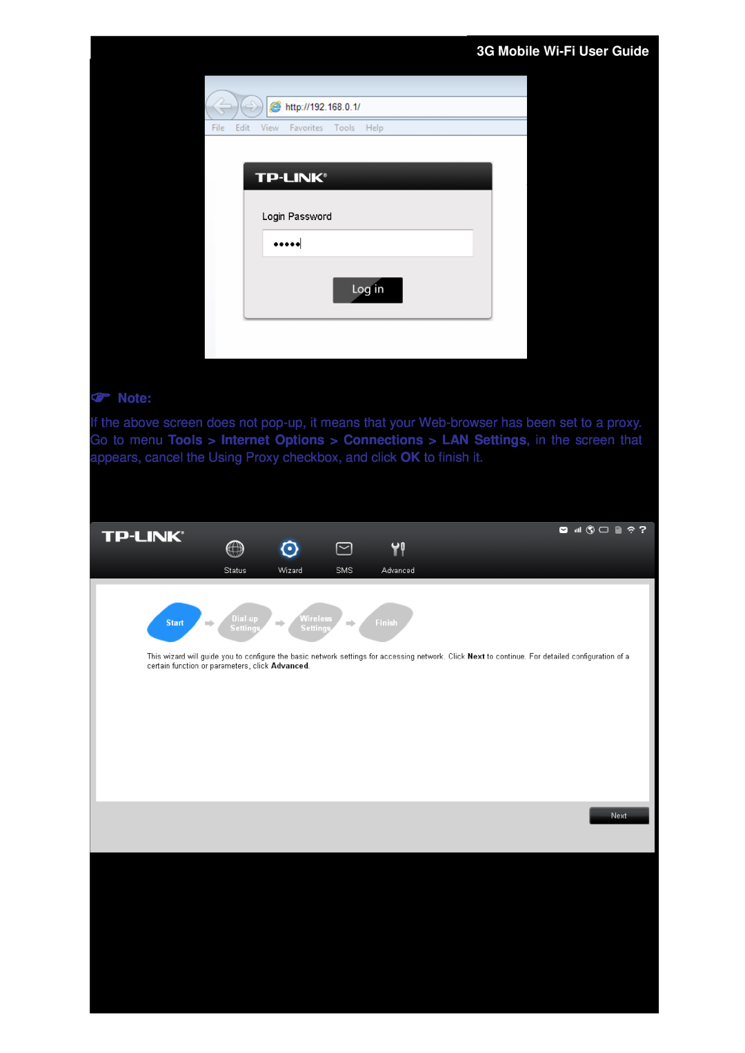 TP-Link manual M5350 3G Mobile Wi-Fi User Guide, 1 Login Window,  Note 