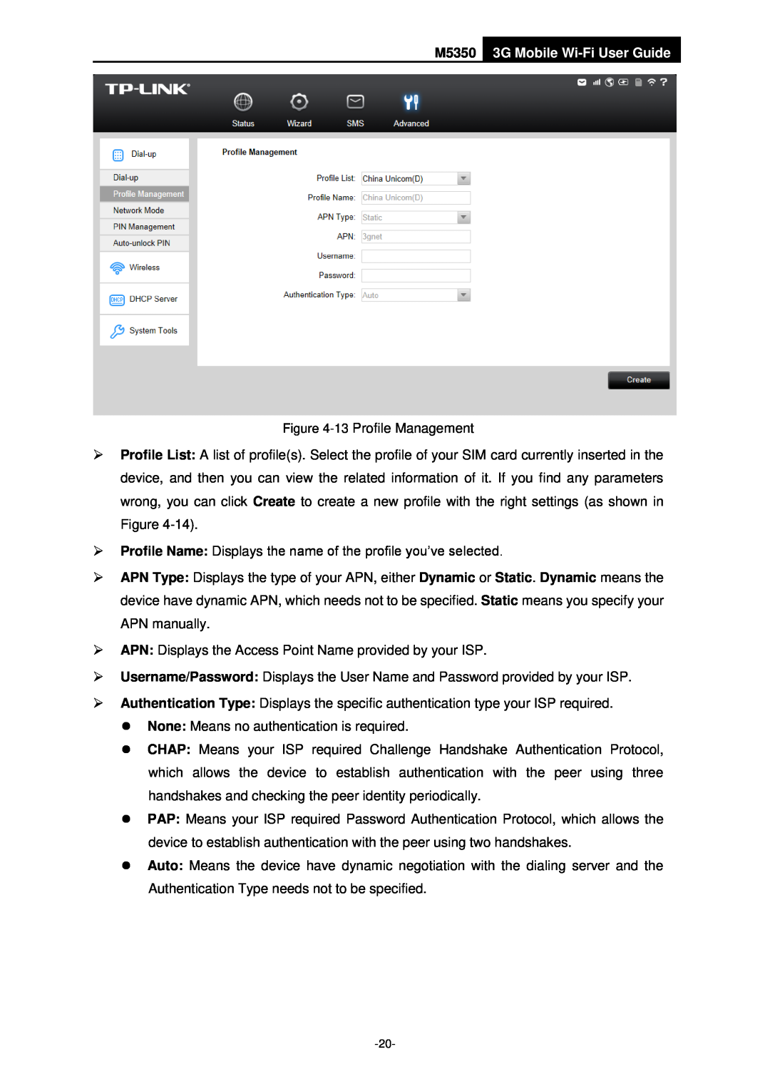 TP-Link manual M5350 3G Mobile Wi-Fi User Guide, 13 Profile Management 